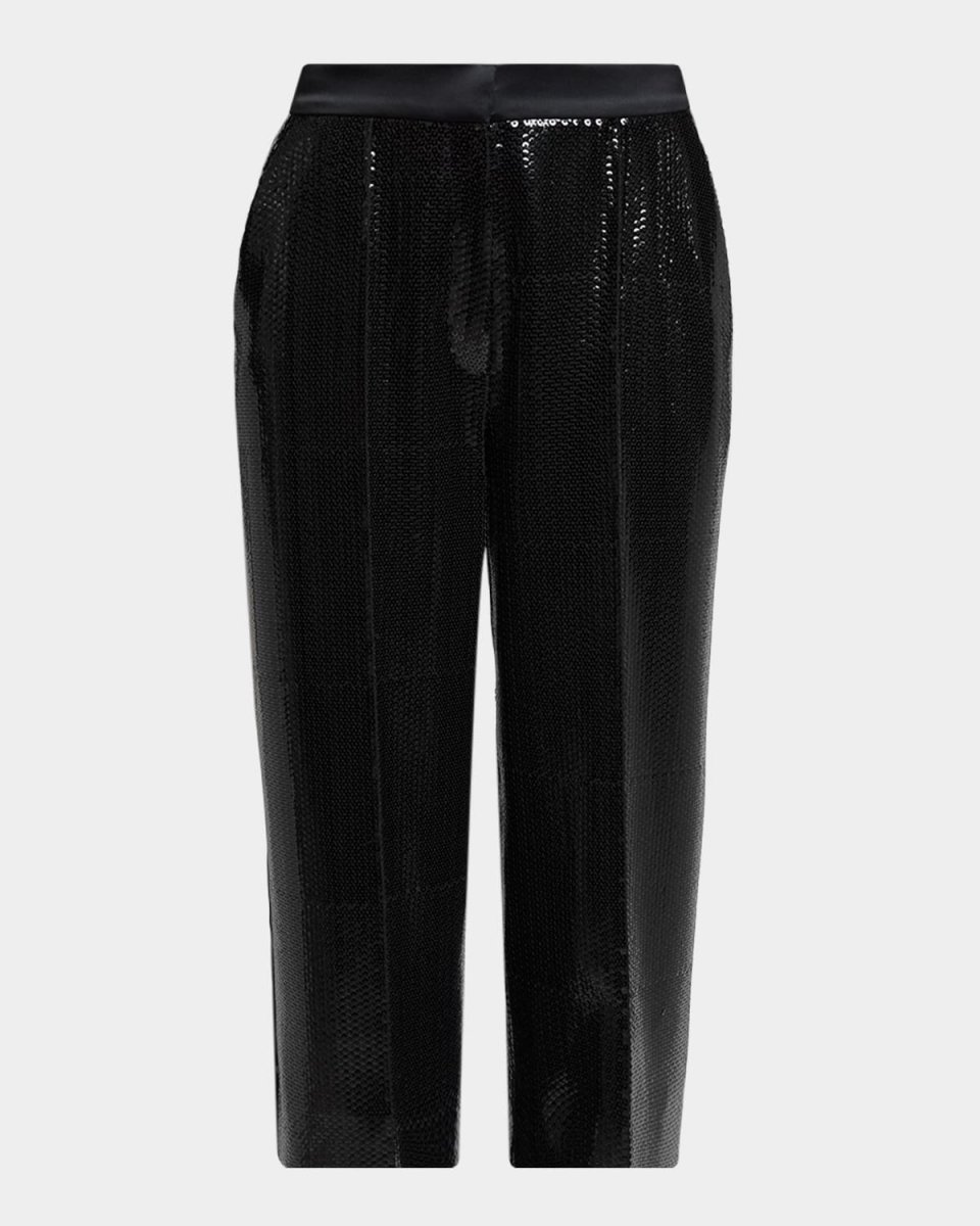 Sequined Satin Wide-Leg Crop Tuxedo Pants